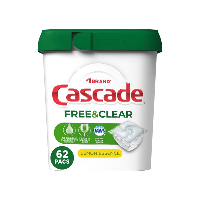 Cascade Lemon Essence Scent Free &#38; Clear ActionPacs Dishwasher Detergent Pods - 62ct, 1 of 11