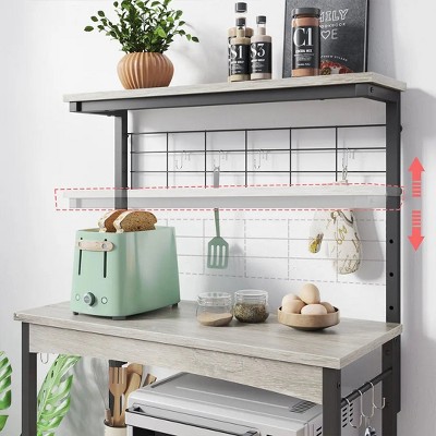 Grey Wash 3-Tier Baker's Rack with Storage Cabinet and Hooks