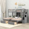 Whisen Twin over Twin & Twin Bunk Bed, Triple Bunk Bed with Drawers, Storage Staircase and Built-in Shelves - Gray - 3 of 4