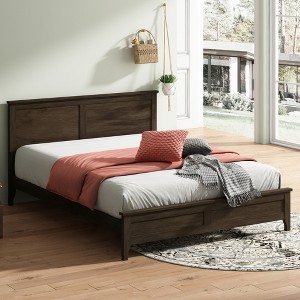 Merax Sleek Pine Wood Frame with Tapered Legs and Sturdy Slats Support - 1 of 4