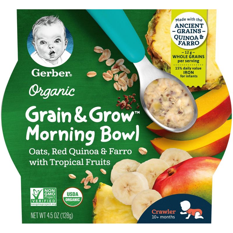 Gerber Organic Grain &#38; Grow Morning Bowl Oats Quinoa Farro Tropical Fruits Baby Meals - 4.5oz, 6 of 7