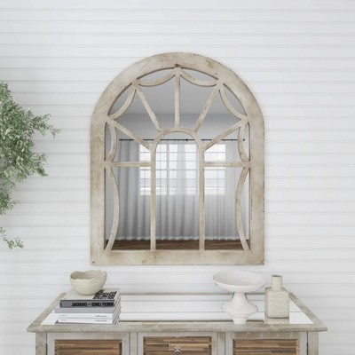 Cream Wood Arched Full Length Window Pane Mirror