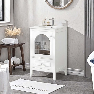 NicBex 20" Bathroom Storage Cabinet with Sink, Bathroom Vanity, 1 Spacious Drawer and 1 Glass Cabinet Door for Bathroom