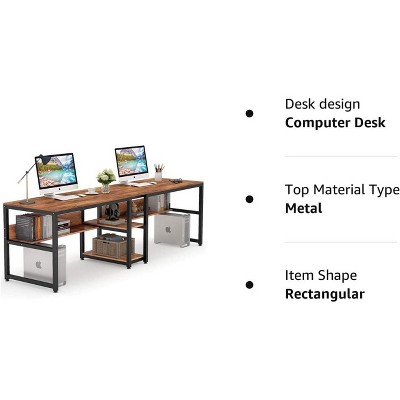 78.7" Brown Wood Double Desk with Open Storage Shelf
