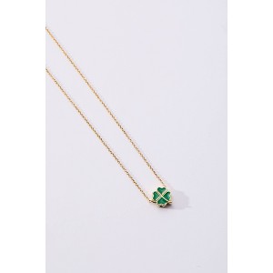 Tiny Tags St. Patrick's Day 14K Gold Ion Plated with Green Enamel Four Leaf Clover Necklace - Gold - 1 of 4