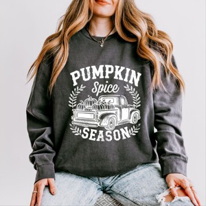 Simply Sage Market Pumpkin Spice Season Truck Distressed Lightweight Garment Dyed Sweatshirt - 1 of 4