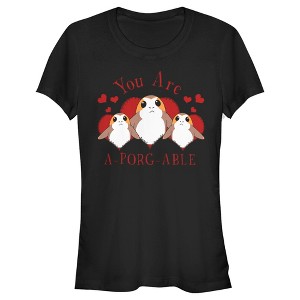 Juniors Womens Star Wars Valentine's Day You Are A-Porg-Able T-Shirt - 1 of 4