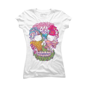 Junior's Design By Humans mushrooms scull By ircadelik T-Shirt - 1 of 3