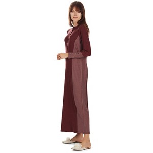 Memoi Women's Modest Henley-Style Full-Length Ribbed Nightgown Wine XXL - 1 of 4
