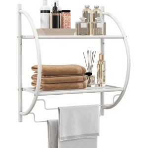 Tangkula Wall Mount 2 Tier Bathroom Shelf with Bars Chrome Bathroom Shelf Home Toilet Double Layer Shelf Rustproof Chrome Shelf White - 1 of 4