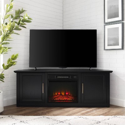 Camden Black Corner TV Stand with Fireplace