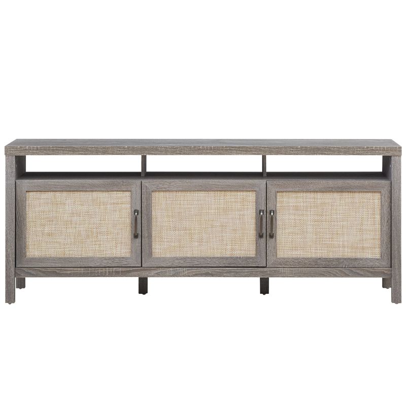 Tangkula Universal TV Stand Cabinet Television Media Console with 3 Rattan Doors Grey Oak Walnut, 1 of 6