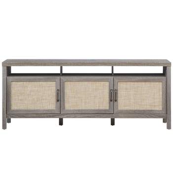 Tangkula Universal TV Stand Cabinet Television Media Console with 3 Rattan Doors Grey Oak Walnut