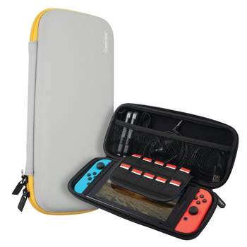 Insten Carrying Case with 10 Game Card Holder Slots for Nintendo Switch & OLED Model, Controllers and Accessories, Portable Travel Cover, Gray/Yellow