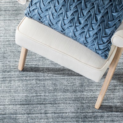 Gray Hand-Knotted Wool and Viscose Runner Rug
