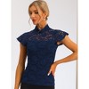 INSPIRE CHIC Women's Elegant Floral Lace Short Sleeve Keyhole Back Semi-Sheer Top - 2 of 4