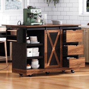 KTMBDW Kitchen Island Cart, 55.5" Width Mobile Carts with Storage Cabinet, Rolling Kitchen Table with Drawer, Portable Islands on Wheels - 1 of 4