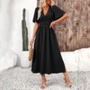 Womens Bell Sleeve Midi Dress Faux Wrap Emprie Waist Smocked Dress Formal Guest Dress A Line Side Slit Maxi Garden Party Dress - 3 of 4