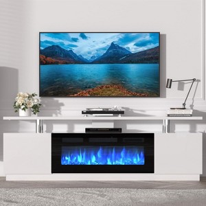 70 Inch Fireplace TV Stand with 36 Inch Electric Fireplace, 12 Colors LED Lights, 750W/1500W for Max 80 Inch TV, 2 Tier Storage 2 Door Cabinet - 1 of 4