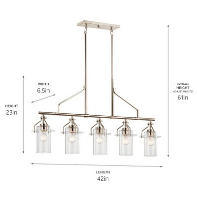 Polished Nickel 42" 5-Light Linear Chandelier with Clear Glass