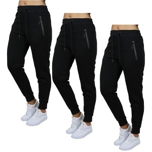 Galaxy By Harvic Pro Star Women's Loose Fit Fleece Lined Joggers-3 Pack - 1 of 1