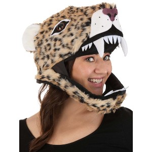 HalloweenCostumes.com One Size   Adult Jaguar Jawesome Plush Halloween Costume Hat Accessory, White/Brown/Brown - 1 of 3