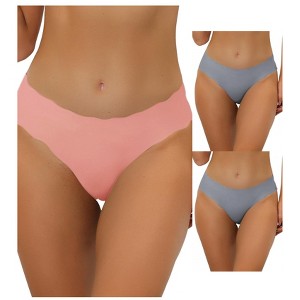 Allegra K Women's Unlined No Show Stretch Laser Cut Solid Invisible Briefs 3 Packs - 1 of 4