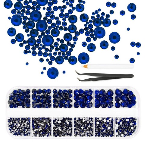 Blue Crystal Nail Art Rhinestones Kit Luxury Nail Charms Shiny Flatback Gems  Beads DIY Decorations Accessories