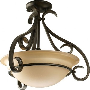 Progress Lighting Torino 3-Light Semi-Flush in Forged Bronze with Etched White Glass Bowl - 1 of 4