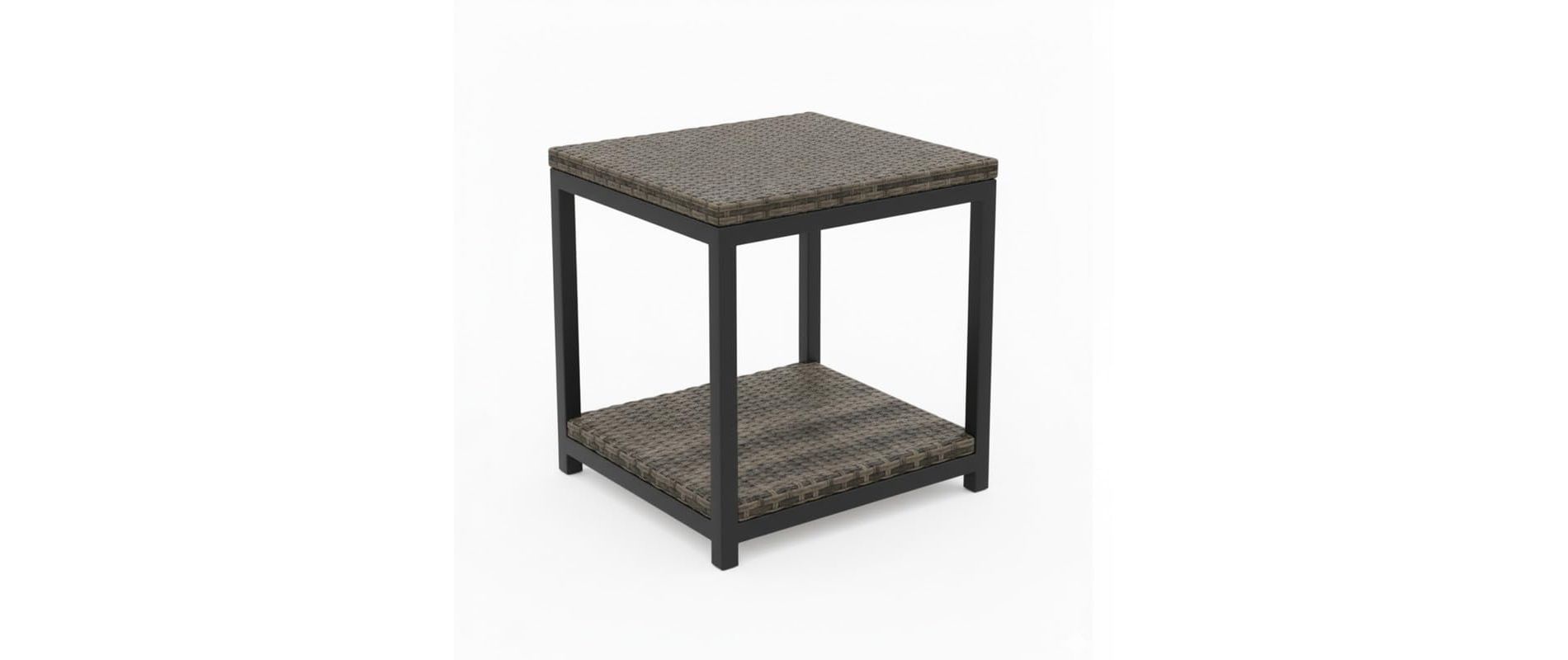 Covers&All 6740 18 in Double Shelf End Table, Driftwood Wicker, Aluminum Frame, 18 in L x 18 in W x 18 in H