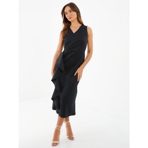 Black frill detail wrap dress on sale