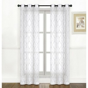 Kate Aurora Living Metallic 2 Pack Bryson Matte Sheer Embroidered Grommet Top Curtain Panels - Gray - 1 of 1