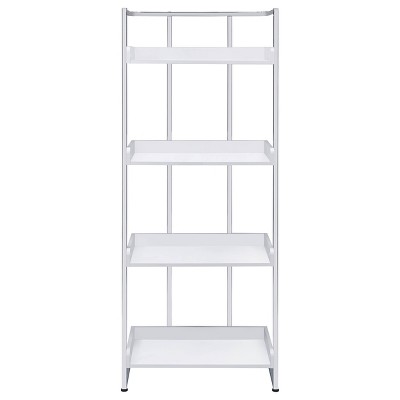 Ember White High Gloss and Chrome 4-Shelf Bookcase
