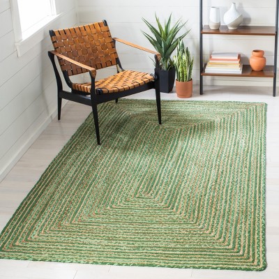 Handmade Green Cotton 6' x 9' Rectangular Area Rug