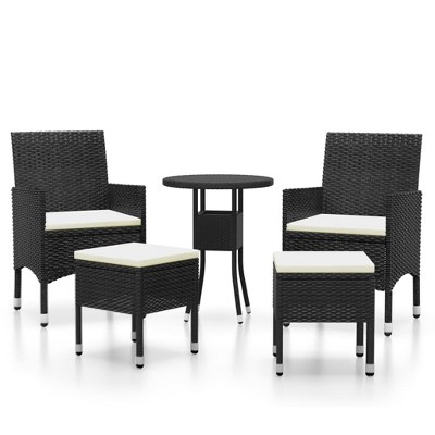 vidaXL 5 Piece Patio Lounge Set - Black Poly Rattan Outdoor Furniture w/Cushions - Ideal for Garden/Patio/Deck/Pool