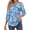 Nlife Women's Casual V Neck Floral Print 3/4 Length Sleeve Blouses Tropical Hawaiian Shirt Tops - 2 of 4