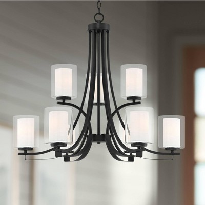 Sand Coal Nickel 9-Light Chandelier with Etched Glass Shades