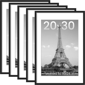 upsimples 20x30 Picture Frame Set of 5, Display Pictures 16x24 with Mat or 20x30 Without, Wall Gallery Photo Frames, Black - 1 of 4