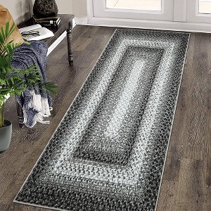 Modern Braided Print Area Rug Boho Rug Geometric Rug Washable Living Room Bedroom Rug - 1 of 4