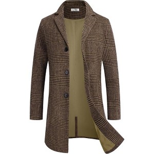 COOFANDY Mens Wool Blend Coat Winter Trench Coats Notched Lapel Collar Single Breasted Overcoat Classic Peacoat With Pockets S-XXL - 1 of 4