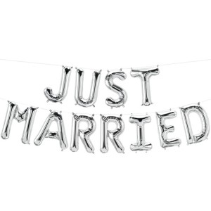 LoonBalloon Just Married Silver Air-Fill Balloon Kit – Elegant & Festive Wedding Balloon Set - 1 of 1