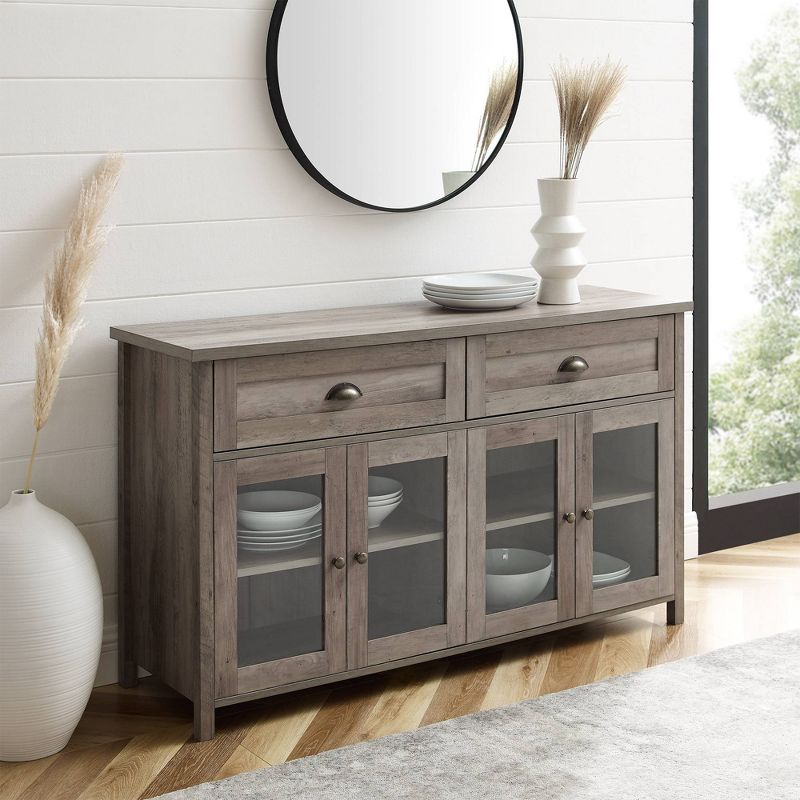Millia Transitional Farmhouse 4 Door Sideboard with Glass Panels - Saracina Home, 3 of 9