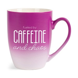 Elanze Designs Fueled By Caffeine And Chaos Two Toned Ombre Matte Pink and White 12 ounce Ceramic Stoneware Coffee Cup Mug - 1 of 4