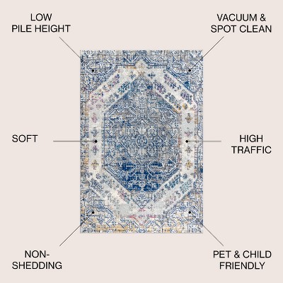 Reversible Blue-Cream 8' x 10' Synthetic Vintage Persian Rug