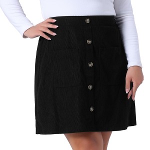 Agnes Orinda Women's Plus Size High Waist Button Front with Pocket Mini Corduroy A-Line Skirt - 1 of 4
