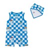 Andy & Evan  Infant Blue Check Dino Print Knit Tank Romper w/Bib - 2 of 4