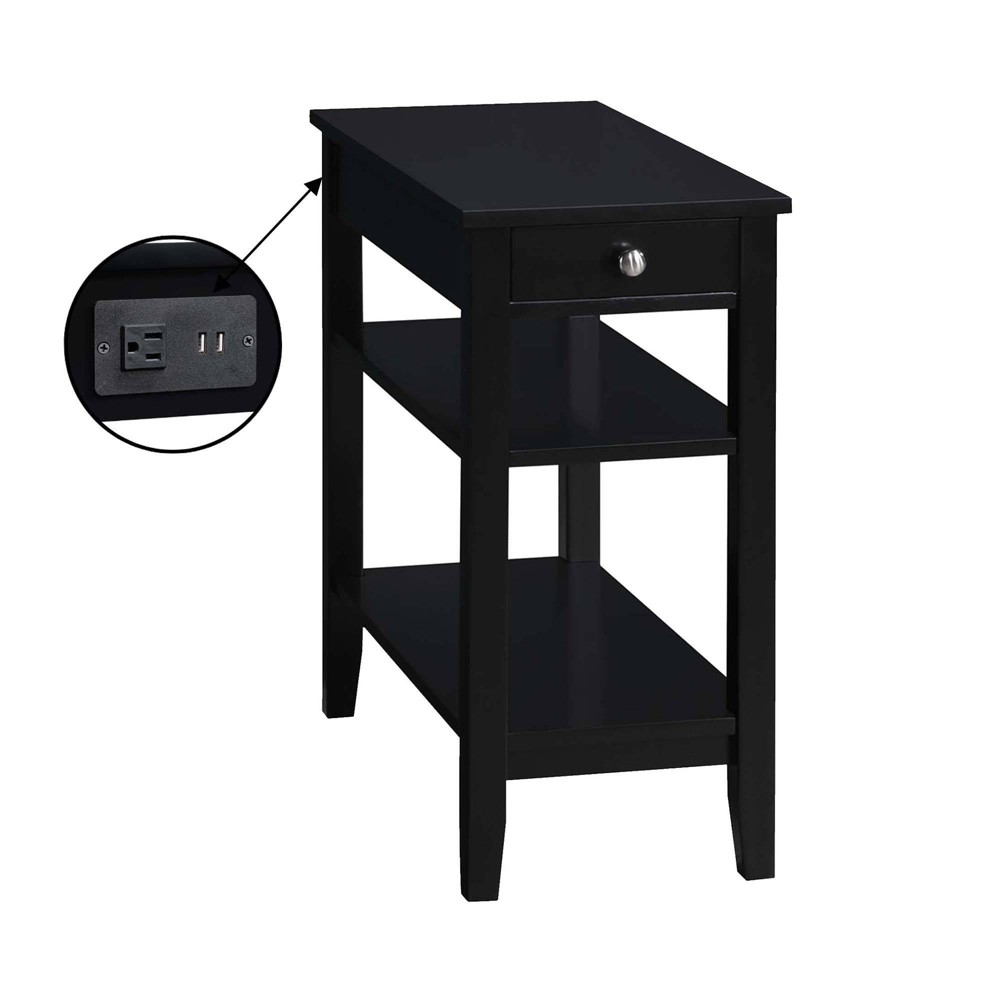 American Heritage 1 Drawer Chairside End Table with Charging Station and Shelves Black - Breighton Home -  89714419