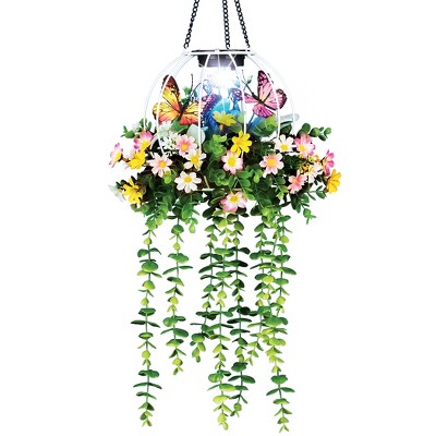 Collections Etc Solar Hanging White Metal Cage Artificial Flower Pot NO SIZE