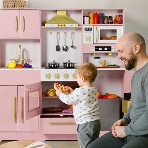 Kinder King Wooden Kids Play Kitchen, Toy Kitchen Playset for Toddler, Realistic Kitchen Sets w/Lights & Sounds, Gift for Boys Girls Age 3+ - 1 of 4