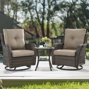 SUGOLD 3-Piece Swivel Rocking Rattan Chair Outdoor, Patio Bistro Furniture Conversation Set(Brown, Grey) - 1 of 1